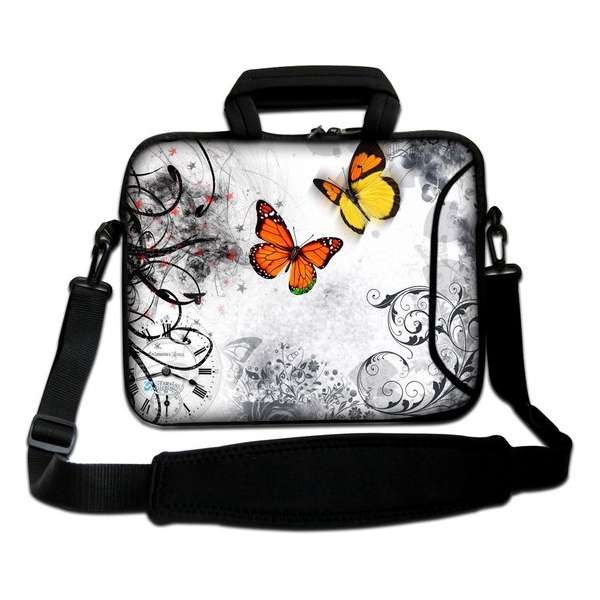 Sleevy 17.3 inch laptoptas oranje vlinders