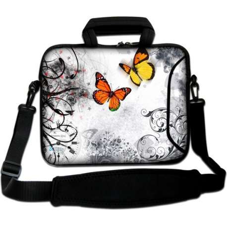 Sleevy 17.3 inch laptoptas oranje vlinders