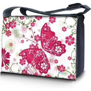 Sleevy 17,3 laptoptas roze vlinder