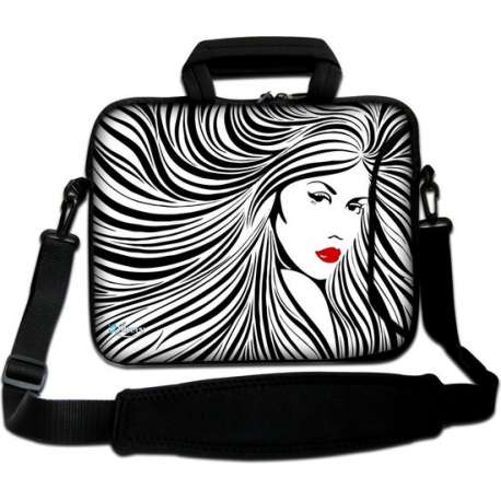 Sleevy 17,3 laptoptas artistieke vrouw in zwart/wit