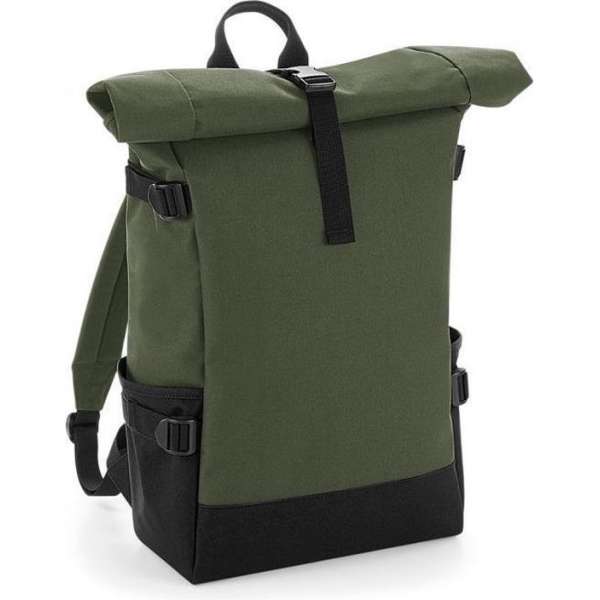 Block roll-top backpack, Kleur Olive Green/ Black