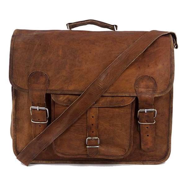Messengertas  41 x 29 x 12 cm Vintage Look Bruin Echte Leder tas ‘Granada’ - Gift verpakking