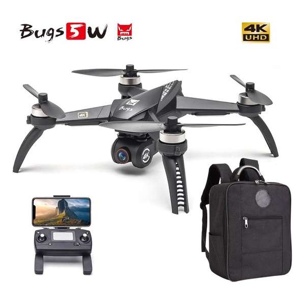 Drone Bugs 5W met 4K Ultra HD live camera + GPS 1000M en volgsysteem - Brushless motoren - incl. Origineel Opbergtas !