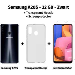 Samsung Galaxy A20s - 32GB - Zwart + Transparant Hoesje + Screenprotector van HGA