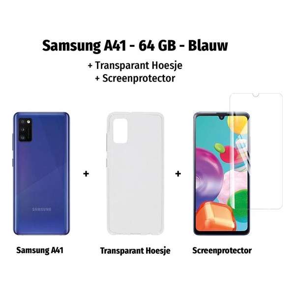 Samsung Galaxy A41 - 64GB - Blauw + Transparant Hoesje + Screenprotector van HGA