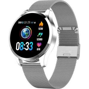 Belesy® Q9 - Smartwatch Dames - Smartwatch Heren - Horloge - Stappenteller - 1.3 inch - Milanees Staal - Zilver