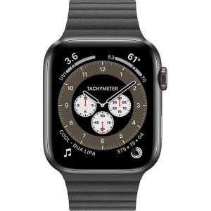 Apple Watch Series 6 Edition GPS + Cellular, 44mm Kast van Black Titanium, Leren bandje - Zwart - Large + grijs sportbandje M/L
