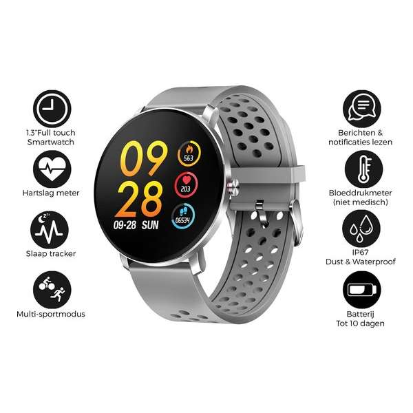 Denver SW-171 / Smartwatch / Bluetooth Sportwatch met hartslagmeter / Social activity / iOS & Android / Grijs