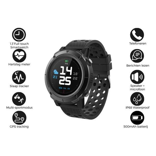 Denver SW-510 - Bluetooth smartwatch met GPS functie - activity tracker - hartslagmeter - Fitbit - Zwart