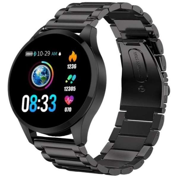 Belesy® BQ - Smartwatch - Horloge - 1.3 inch - Kleurenscherm - 10x Sporten - INDOOR en OUTDOOR - Zwart - Staal - Schakel