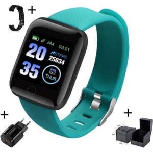 Belesy - Smartwatch - Zwart  + USB oplaadstekker + Luxe horloge box + zwart bandje
