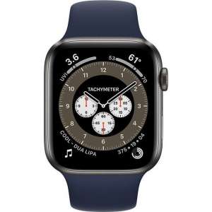 Apple Watch Series 6 Edition GPS + Cellular, 44mm Kast van Space Black Titanium, Donkermarlneblauw sportbandje
