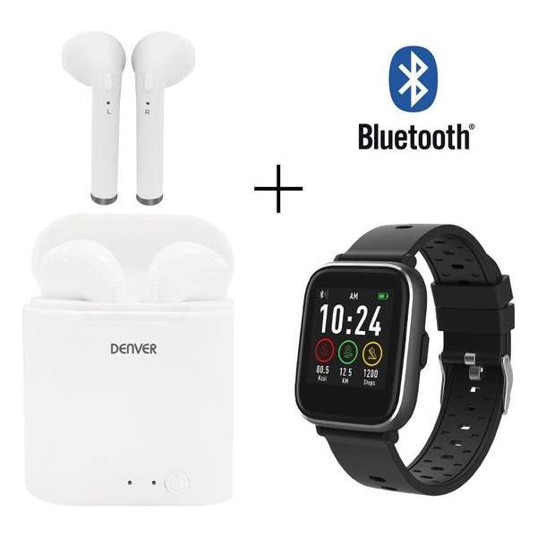 Denver Smartwatch Combideal: SW-161 Black + TWQ-40 Truly wireless Bluetooth earbuds