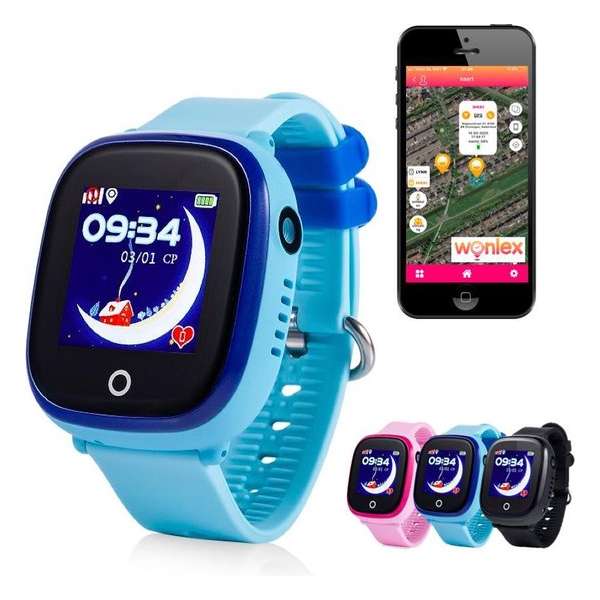 GPS tracker horloge kind junior AQUA Wifi Camera blauw SOS bellen [IP 67 Waterdicht] kinderhorloge
