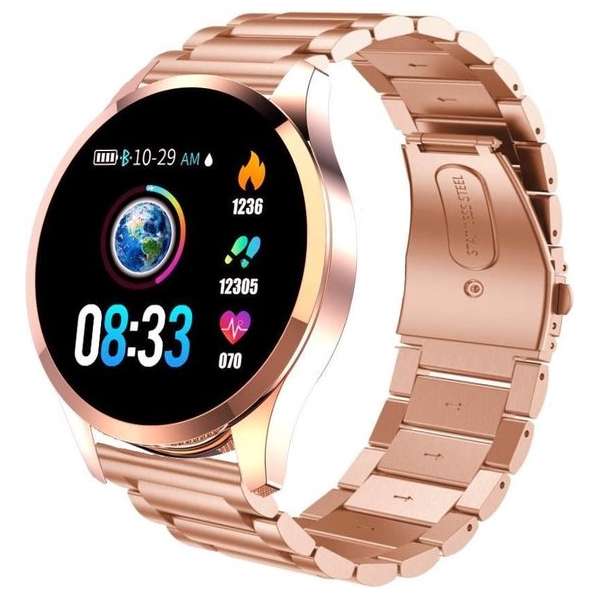 Belesy® BQ9 - Smartwatch - Horloge - 1.3 inch - Kleurenscherm - 10x Sporten - INDOOR en OUTDOOR - Rose Goud - Staal - Schakel