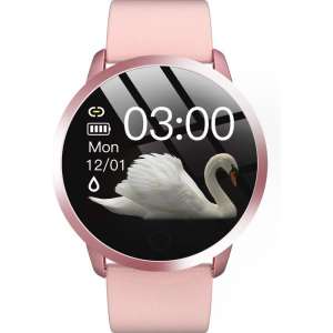 Belesy® Elite - Smartwatch - Horloge - 1.02 inch - Kleurenscherm - 11x Wijzerplaat - Roze - Leer - Gratis zonnebril cadeau
