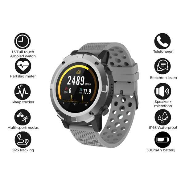 Denver SW-660 - Fitness horloge - Bluetooth smartwatch met GPS functie - activity tracker - hartslagmeter - Fitbit - Grijs
