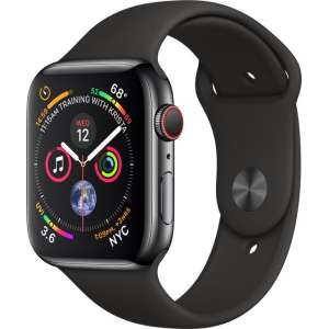 Apple Watch Series 4 GPS + Cellular, 44mm Kast van Roestvrij staal, zwart sportbandje