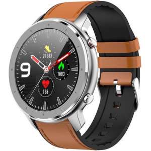 Belesy® Modern - Smartwatch - Horloge - 1.28 inch - Kleurenscherm - Full Touch - Zilver - Bruin - Leer