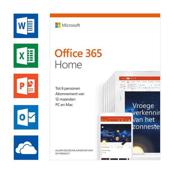 Microsoft Office 365 Home - 1 jaar abonnement (code in doosje)