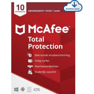 McAfee Total Protection - Multi-Device - 10 Apparaten - 1 Jaar - Nederlands - Windows / Mac Download