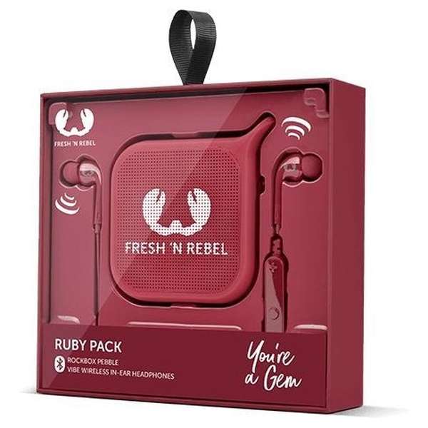 Fresh 'n Rebel - Vibe Wireless in ear Koptelefoon + Pebble Bluetooth Speaker Gift Pack - Rood
