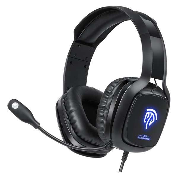 EasySMX C06-Blue, Over-ear gaming headset met microfoon, RGB LED verlichting, 7.1 Surround sound, zwart/ blauw
