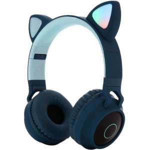 Kinder hoofdtelefoon - koptelefoon Bluetooth met led kattenoortjes blauw