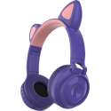 Kinder hoofdtelefoon - koptelefoon Bluetooth met led kattenoortjes miauw purper