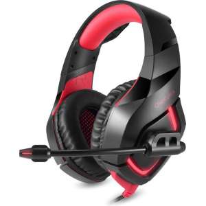 ONIKUMA K1B - Gaming headset, verstelbare microfoon, USB-LED's, 2 x 3,5mm - aansluiting en 50mm element, bedraad – zwart, rood