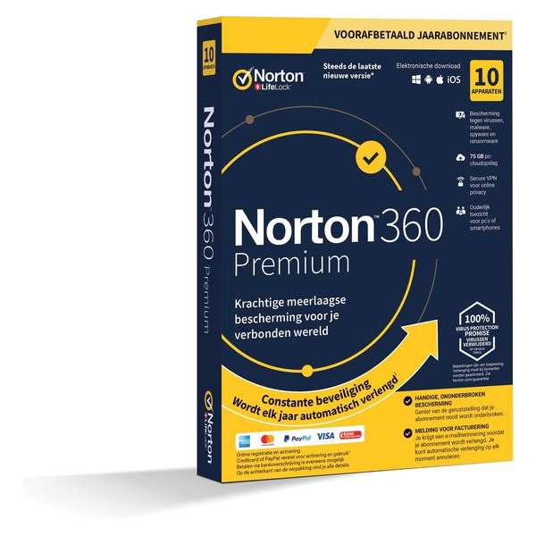 Norton 360 Premium 2020 - 10 Apparaten - 1 Jaar - 75GB - Nederlands - Windows/MAC/Android/iOS