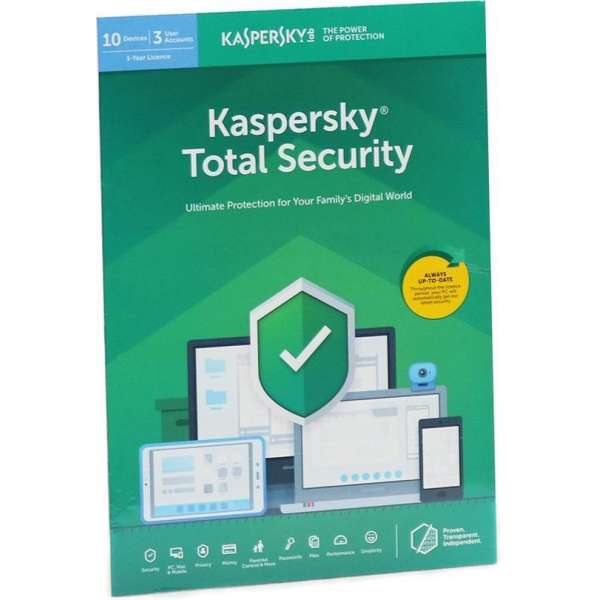 Kaspersky Total Security | 10 Apparaten | 1 Jaar | Engelse verpakking | Alle Europese talen