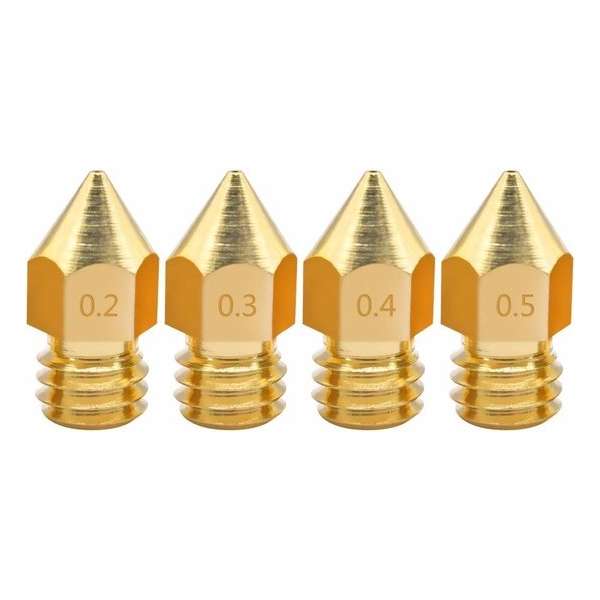 3d printer MK8 Nozzle mix - 10 stuks - 0.2mm, 0.3mm, 0.4mm, 0.5mm - brass