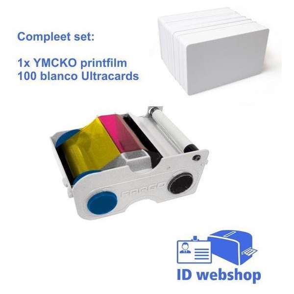 Fargo C50 kleuren printlint set 45440  + 100 witte pvc kaarten.