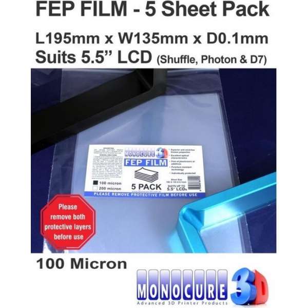 FEP FILM 200 Micron (5 Sheet Pack) - Monocure 3D