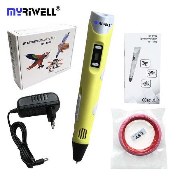 MyRiwell Advanced 3D pen met lcd scherm voor ABS en PLA 1.75mm filament - GEEL