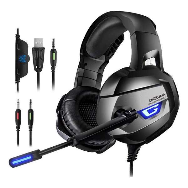 ONIKUMA K5 - Gaming headset - Grijs - PS4 + PC + Xbox One