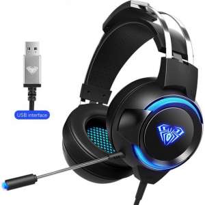 AULA G91 USB RGB Verlichting Gaming headset - 7.1 Surround Sound - Multi platform (PC,laptop,PS4 etc.) - Zwart