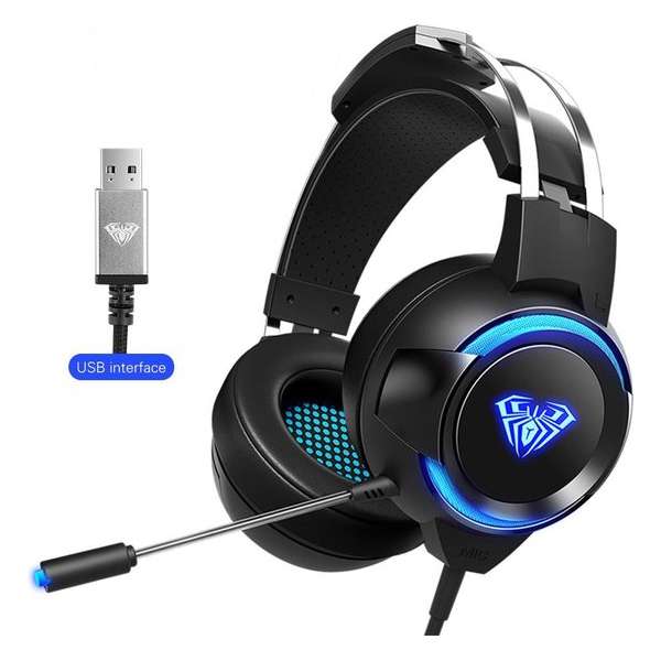 AULA G91 USB RGB Verlichting Gaming headset - 7.1 Surround Sound - Multi platform (PC,laptop,PS4 etc.) - Zwart