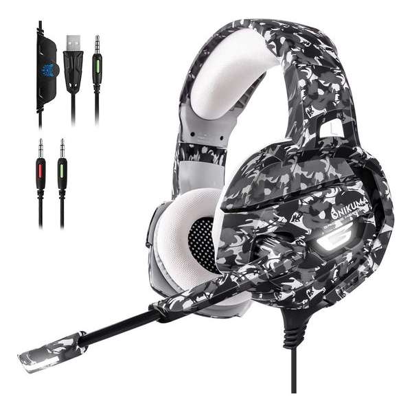 ONIKUMA K5 - Gaming headset - Camouflage Grijs - PS4 + PC + Xbox One + Nintendo Switch