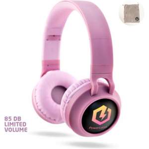 PowerLocus Buddy Draadloze On-Ear Koptelefoon voor Kinderen, LED lampjes, 85db Limiet, met Microfoon, Micro SD poort - Roze