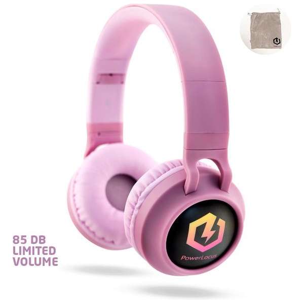 PowerLocus Buddy Draadloze On-Ear Koptelefoon voor Kinderen, LED lampjes, 85db Limiet, met Microfoon, Micro SD poort - Roze