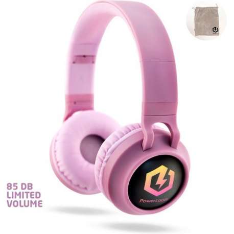 PowerLocus Buddy Draadloze On-Ear Koptelefoon voor Kinderen, LED lampjes, 85db Limiet, met Microfoon, Micro SD poort - Roze