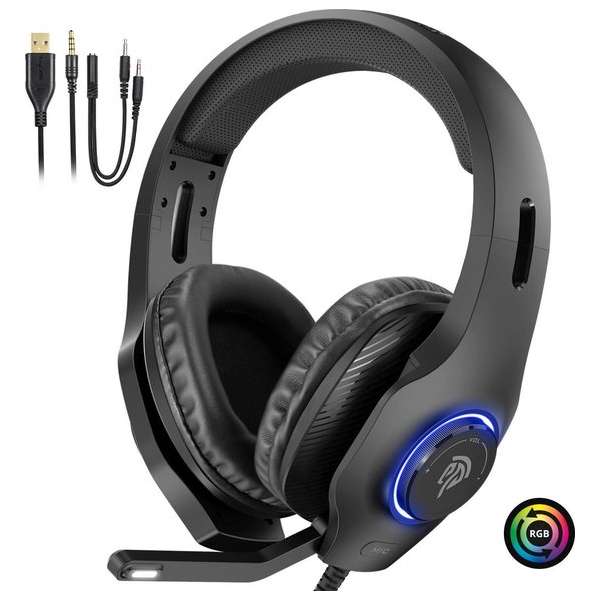 EasySMX VIP-002S Over-ear gaming headset met microfoon en RGB LED verlichting, zwart