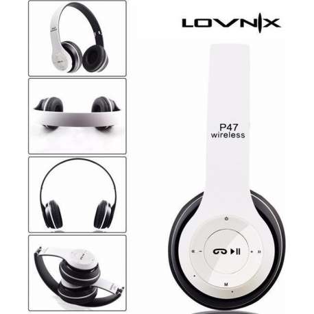 Lovnix P47 | Bluetooth koptelefoon | Draadloze headset | Wireless Headphones | Wit