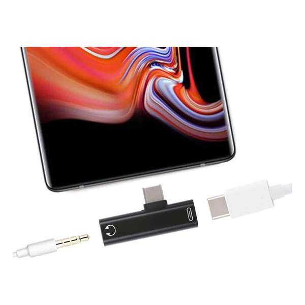 2-in-1 USB-C / Type-C mannetje naar USB-C / Type-C mannetje 3,5 mm Jack-oplaadadapter (zwart)