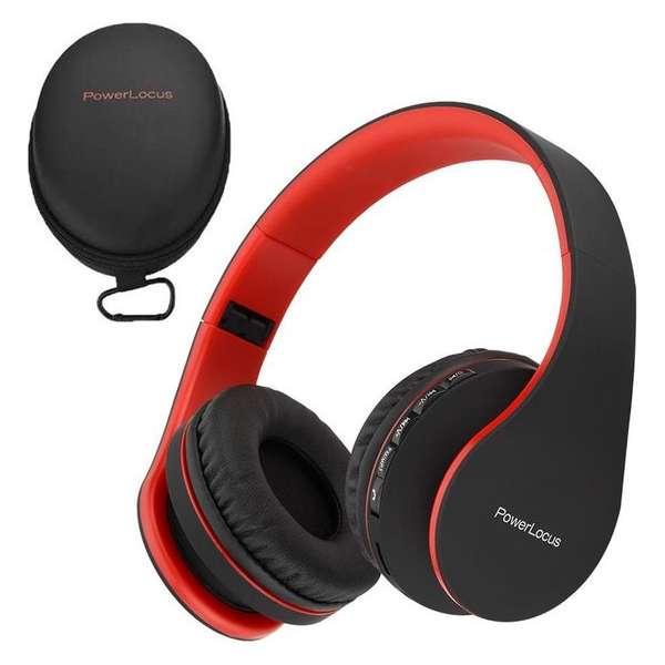 PowerLocus P1 draadloze Over-Ear Koptelefoon Inklapbaar - Bluetooth - Met microfoon – Zwart/Rood