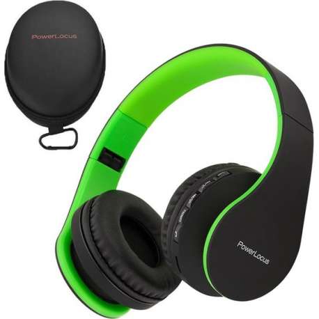 PowerLocus P1 draadloze Over-Ear Koptelefoon Inklapbaar - Bluetooth - Met microfoon – Zwart/Groen