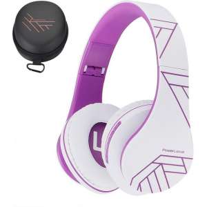 PowerLocus P2 draadloze Over-Ear Koptelefoon Inklapbaar - Bluetooth Hoofdtelefoon - Met microfoon – Wit/Purper