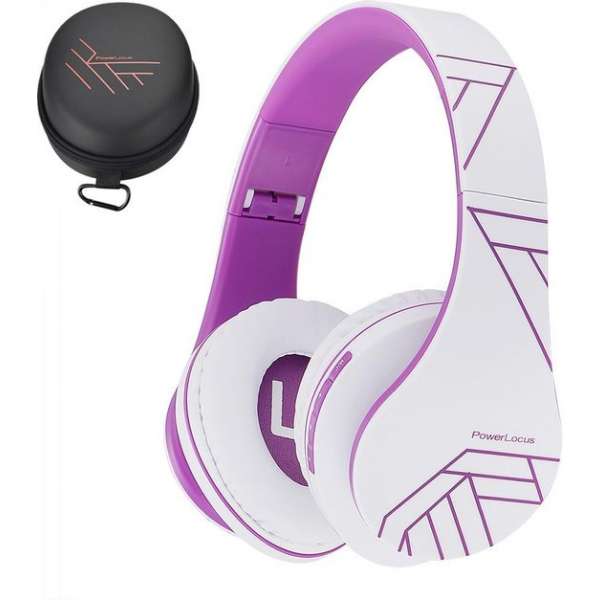 PowerLocus P2 draadloze Over-Ear Koptelefoon Inklapbaar - Bluetooth Hoofdtelefoon - Met microfoon – Wit/Purper